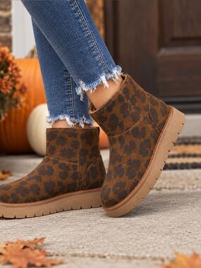 Faux Microsuede Boots with Memory Foam Insole - Universal Thread Leopard